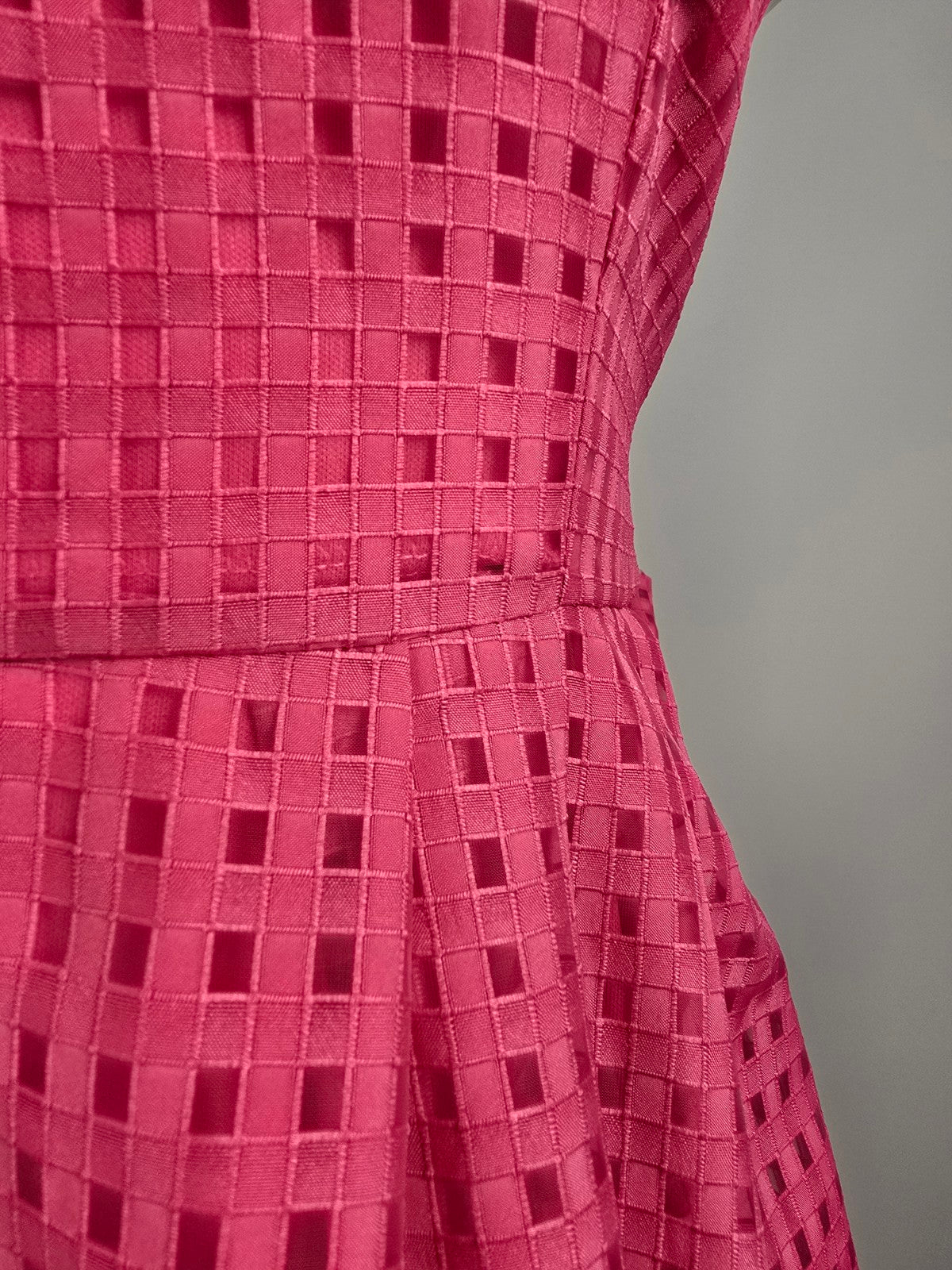 Lulus Hot Pink Gingham Burnout Fit & Flare Midi Dress Size M