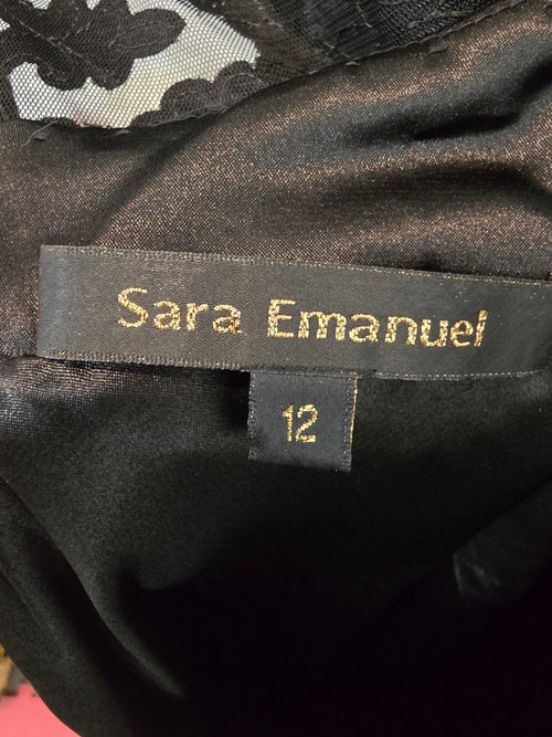 Sara Emanuel Black Lace Long Satin Gown Size 12