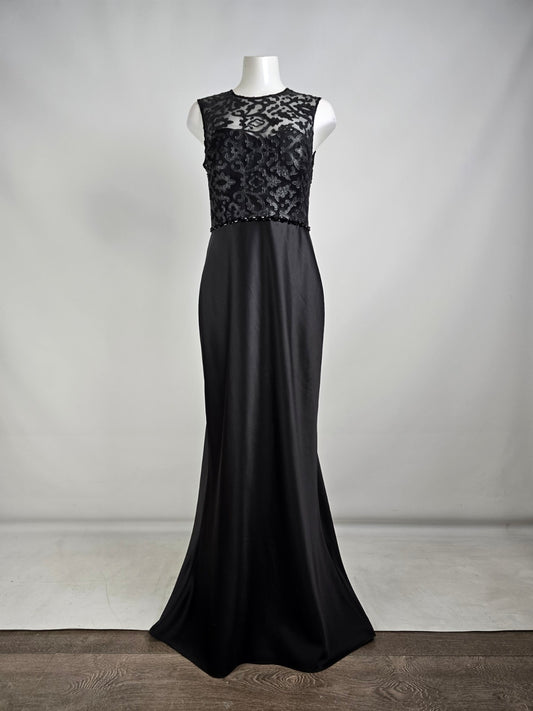 Sara Emanuel Black Lace Long Satin Gown Size 12