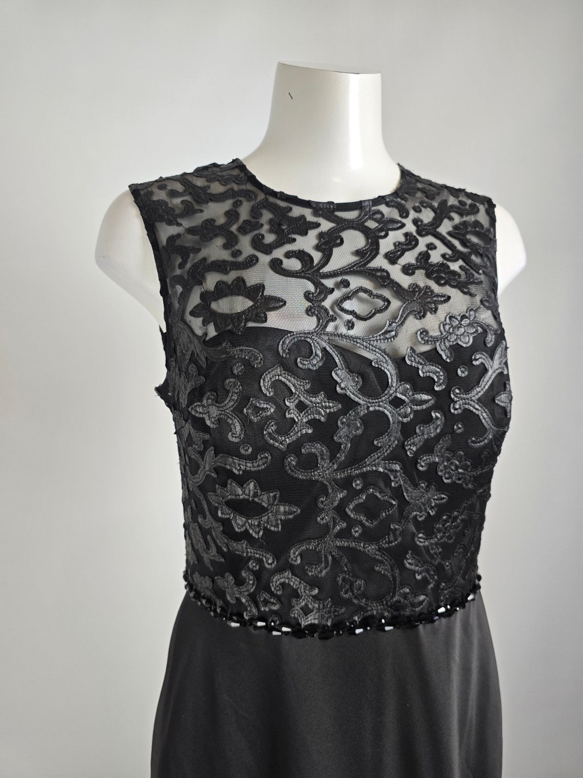 Sara Emanuel Black Lace Long Satin Gown Size 12