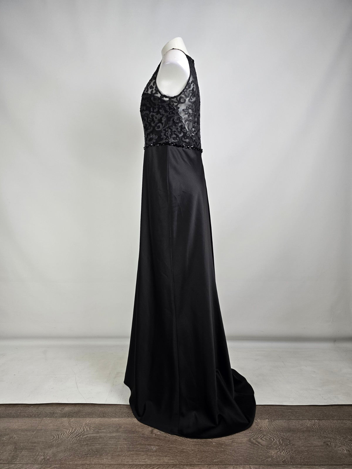 Sara Emanuel Black Lace Long Satin Gown Size 12