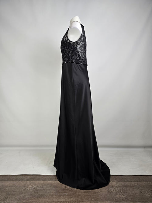 Sara Emanuel Black Lace Long Satin Gown Size 12