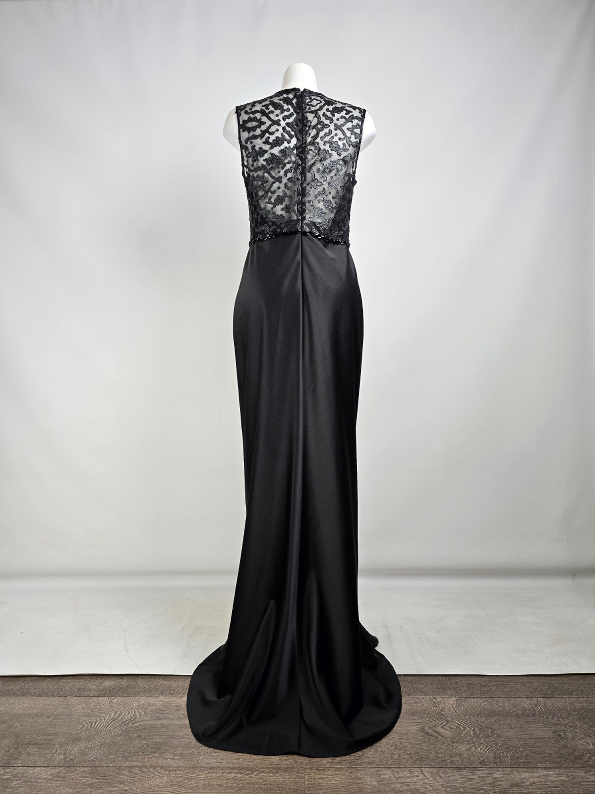 Sara Emanuel Black Lace Long Satin Gown Size 12