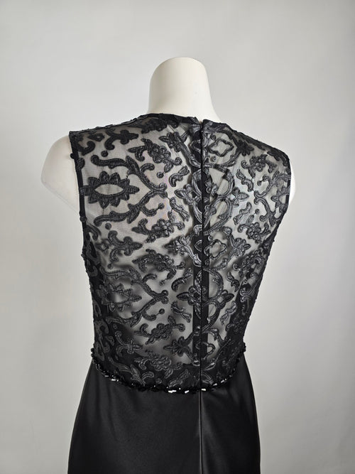 Sara Emanuel Black Lace Long Satin Gown Size 12