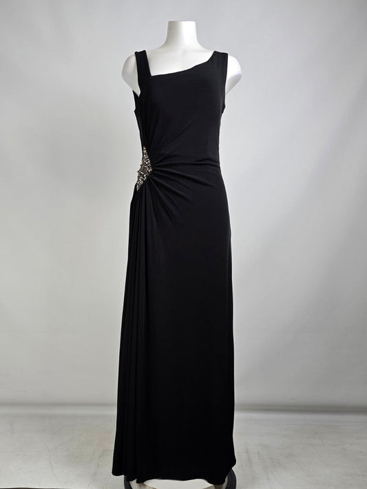 Cachet Bkack Beaded Detail Faux Wrap Long Gown Dress Size 10