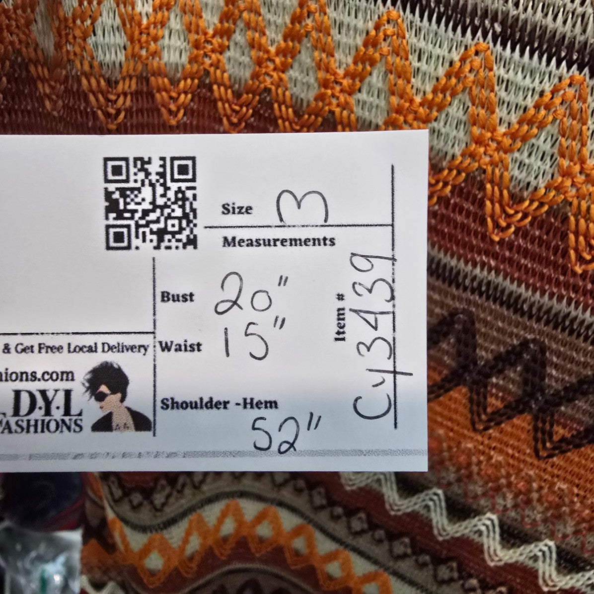 Brown & Orange Striped Knit Midi Dress Size M