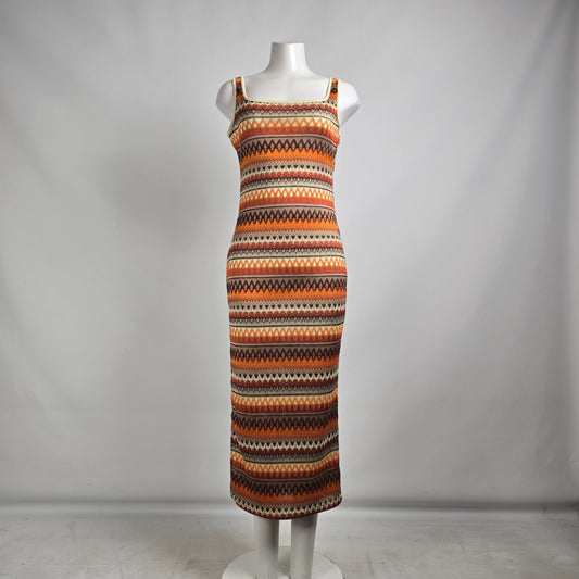Brown & Orange Striped Knit Midi Dress Size M