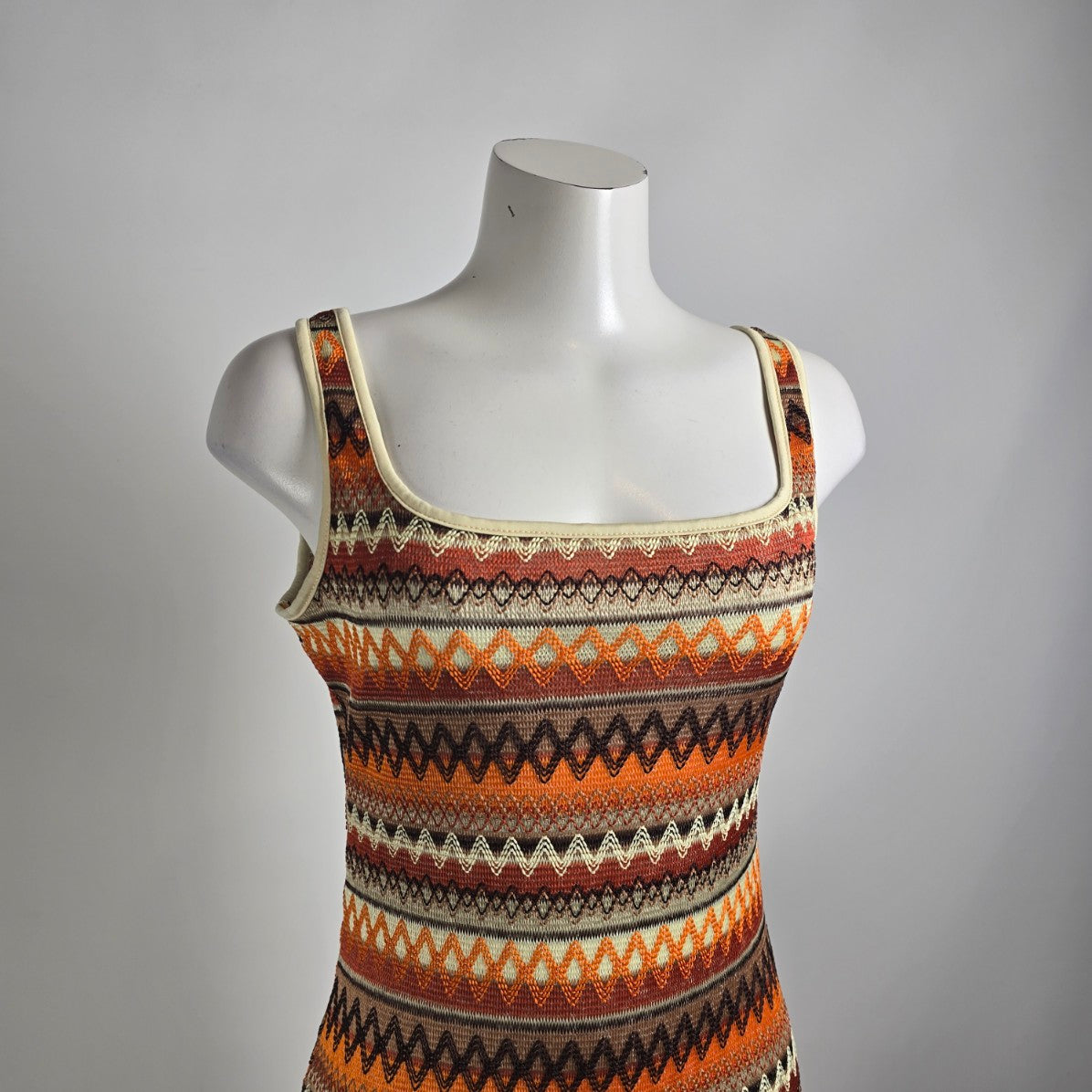 Brown & Orange Striped Knit Midi Dress Size M