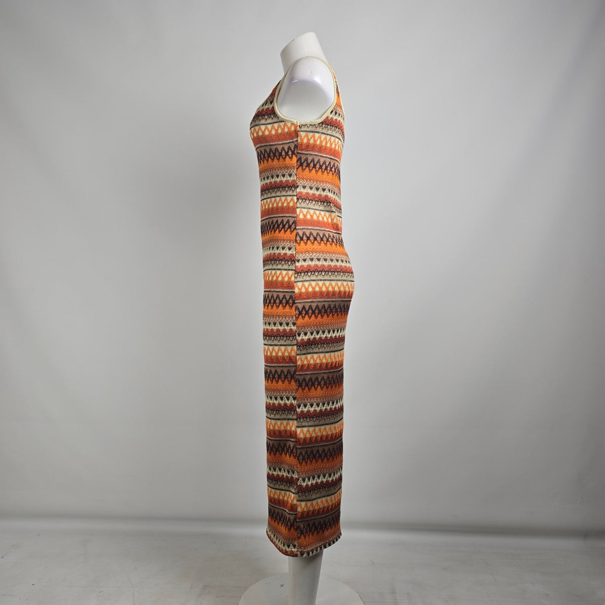 Brown & Orange Striped Knit Midi Dress Size M