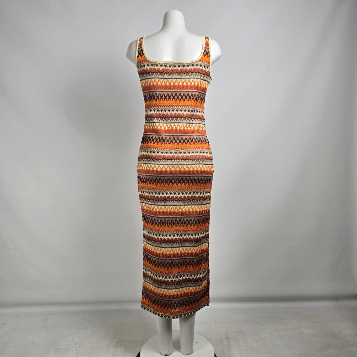 Brown & Orange Striped Knit Midi Dress Size M