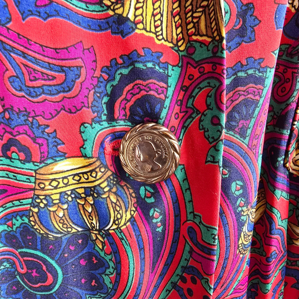 Vintage Ms Chaus Colorful Paisley Belted Button Front Midi Dress Size 10