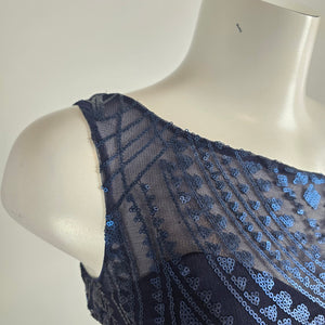 Angelina Faccenda Navy Blue One shoulder Sequined Bridesmaids Gown Size 6