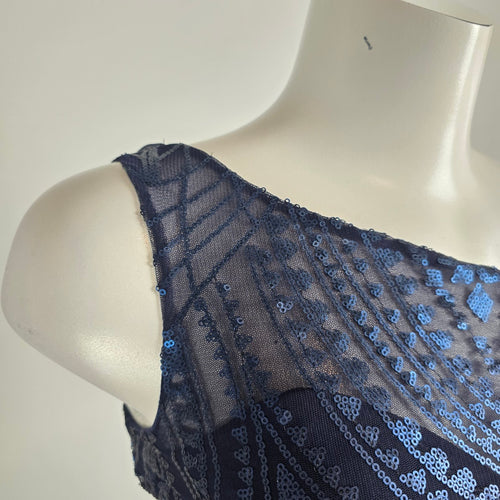 Angelina Faccenda Navy Blue One shoulder Sequined Bridesmaids Gown Size 6
