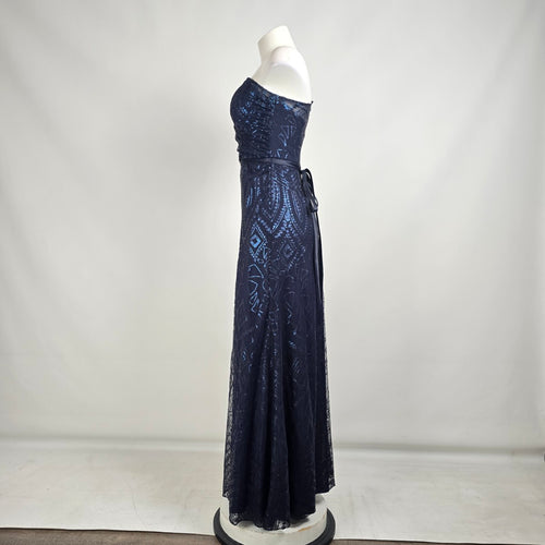 Angelina Faccenda Navy Blue One shoulder Sequined Bridesmaids Gown Size 6