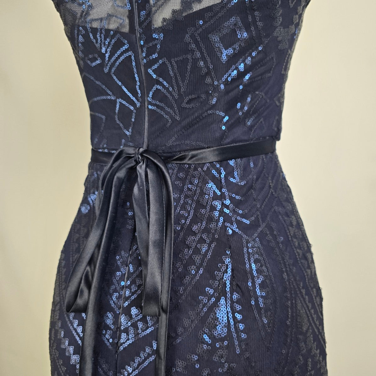 Angelina Faccenda Navy Blue One shoulder Sequined Bridesmaids Gown Size 6