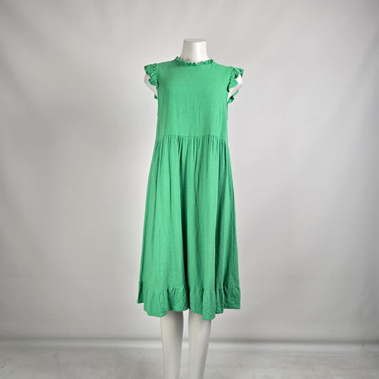 Melrose and Market Green Linen Ruffle Midi Dress Size L