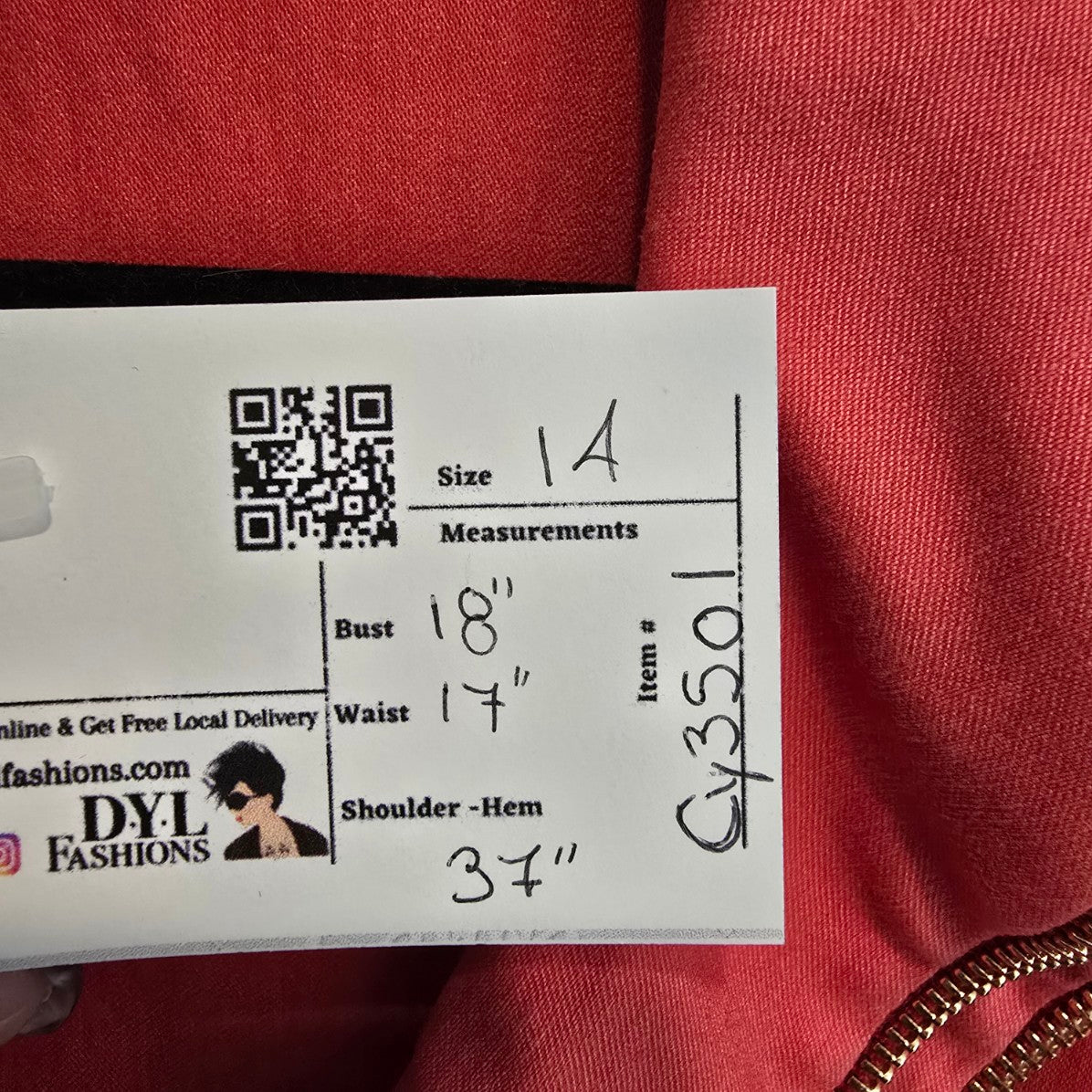 Frank Lyman Coral Zipper Detail Mini Dress Size 14