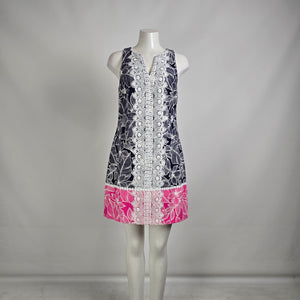 Eliza J Blue & Pink Floral Cotton Crochet Mini Dress Size 8
