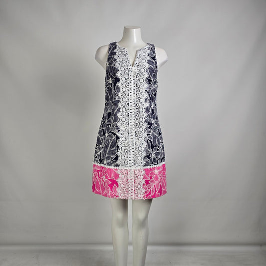 Eliza J Blue & Pink Floral Cotton Crochet Mini Dress Size 8