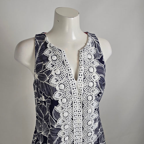 Eliza J Blue & Pink Floral Cotton Crochet Mini Dress Size 8