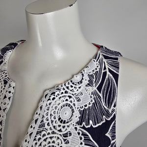 Eliza J Blue & Pink Floral Cotton Crochet Mini Dress Size 8