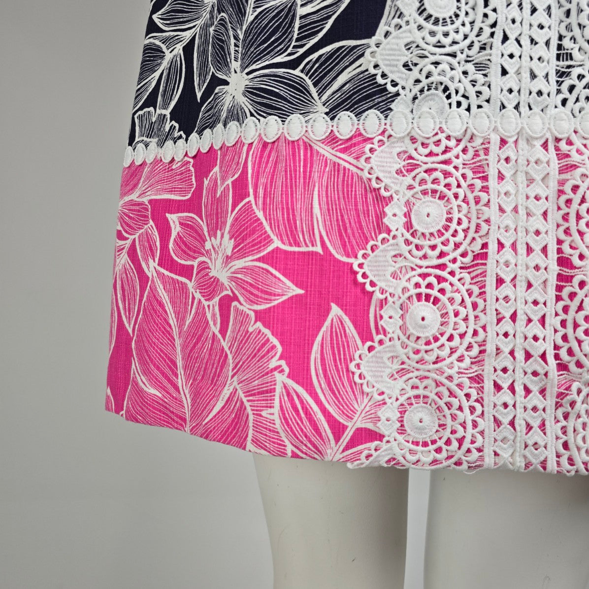 Eliza J Blue & Pink Floral Cotton Crochet Mini Dress Size 8