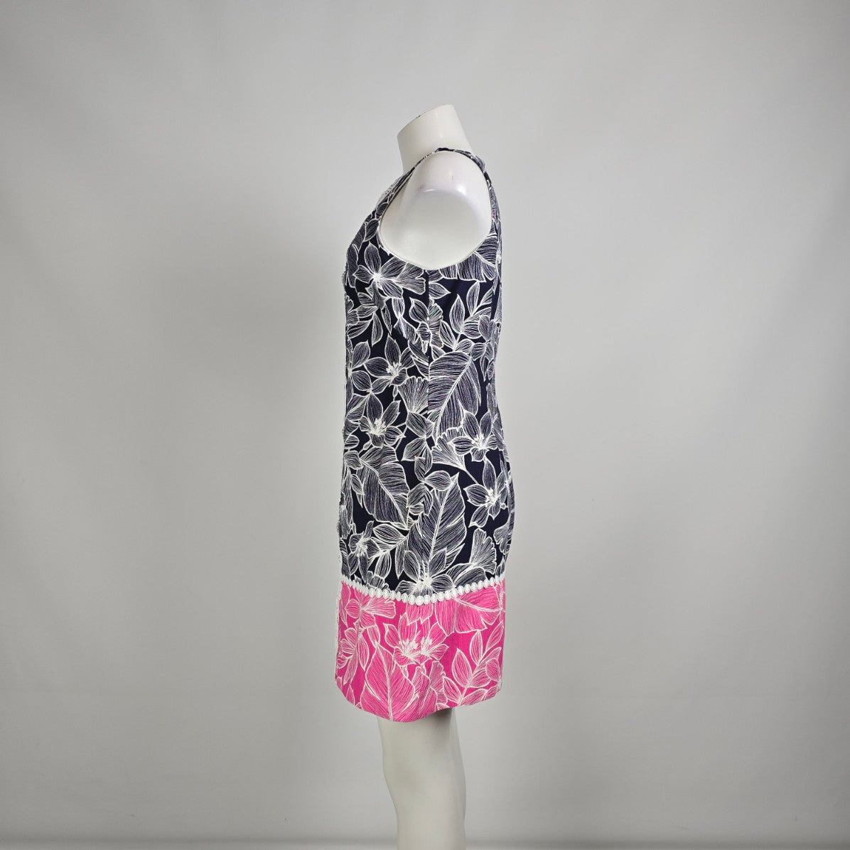 Eliza J Blue & Pink Floral Cotton Crochet Mini Dress Size 8