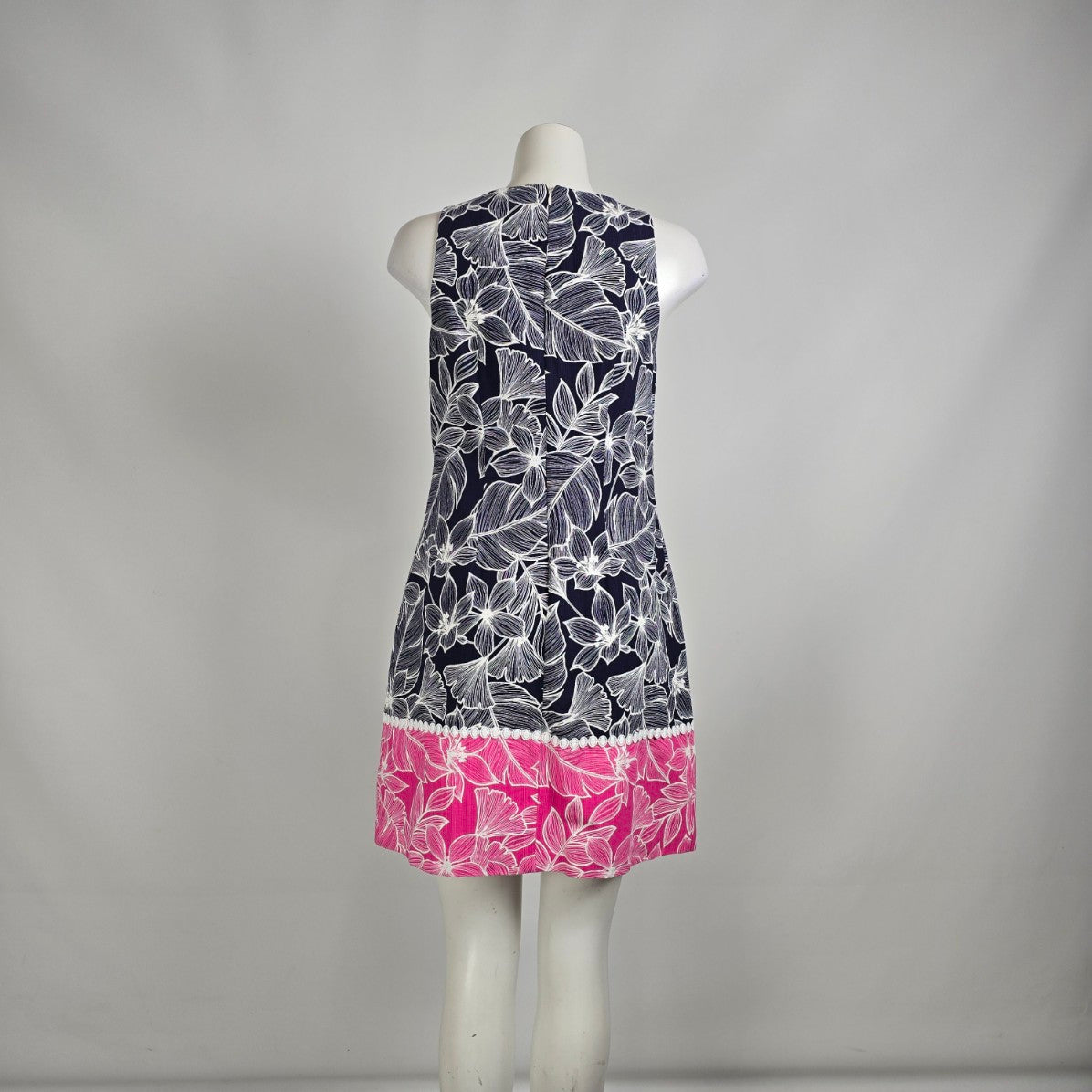 Eliza J Blue & Pink Floral Cotton Crochet Mini Dress Size 8