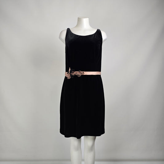 Alfred Angelo Black Velvet Flower Detail Mini Event Dress Size 14
