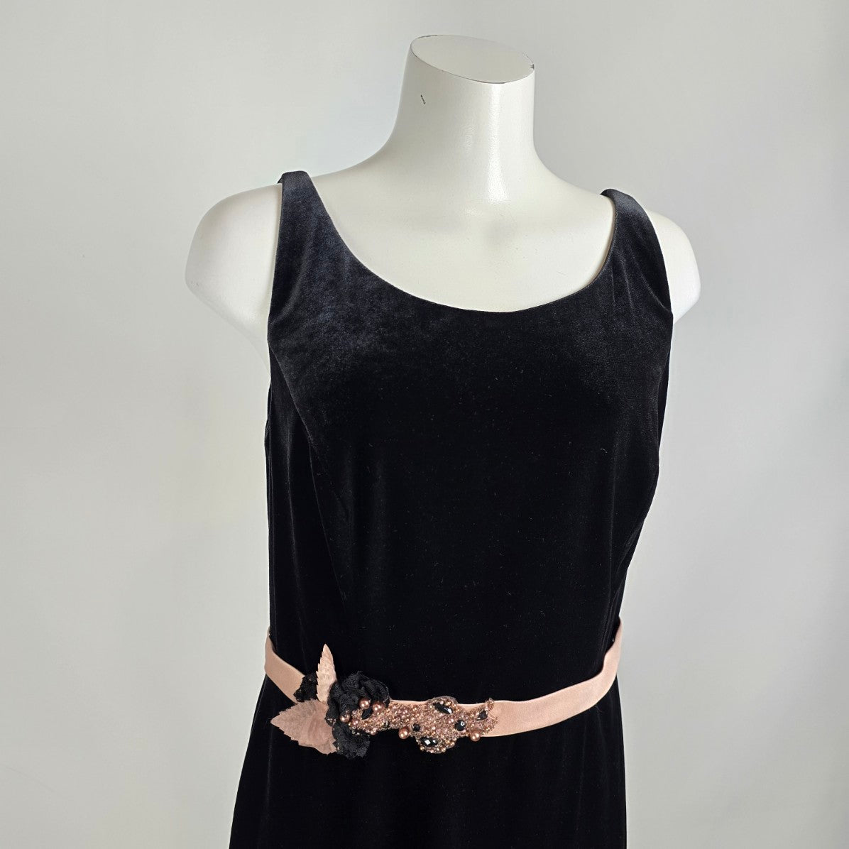 Alfred Angelo Black Velvet Flower Detail Mini Event Dress Size 14