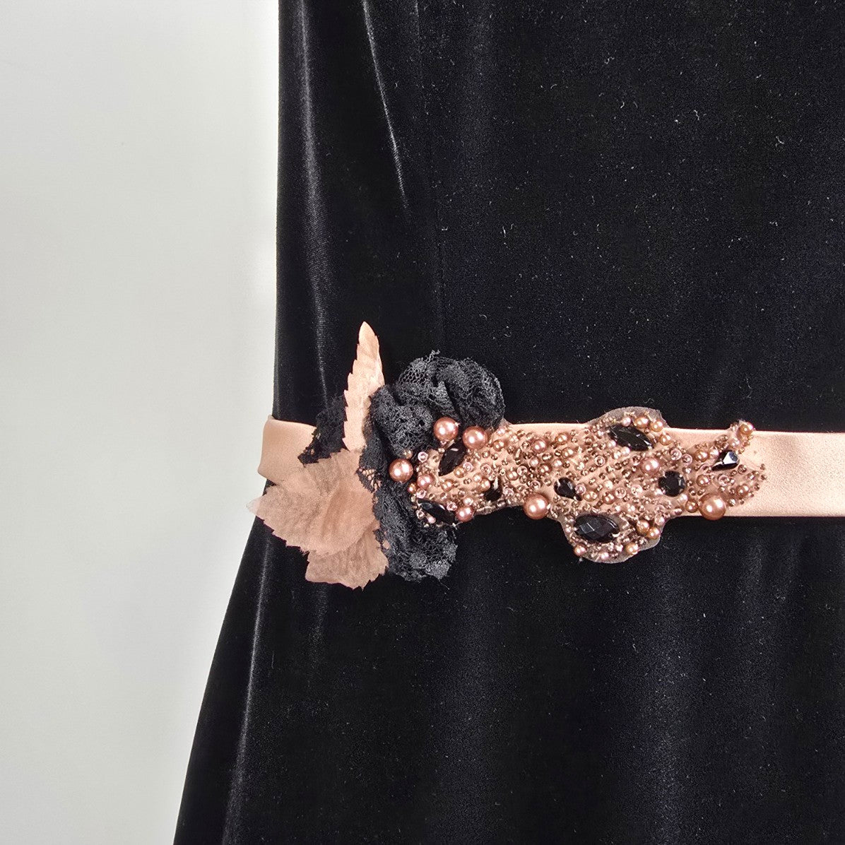 Alfred Angelo Black Velvet Flower Detail Mini Event Dress Size 14