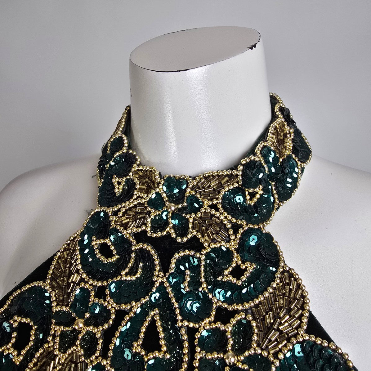 Vintage Nu Mode Green Velved Beaded Event Gown Size 13/14