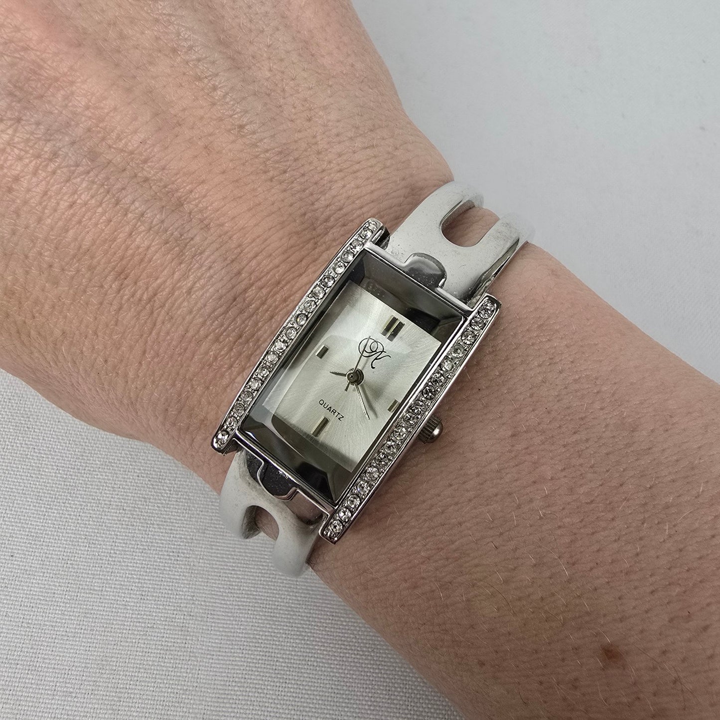Silver Tone Rhinestone Hinge Watch