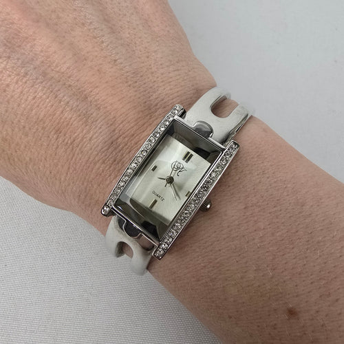 Silver Tone Rhinestone Hinge Watch
