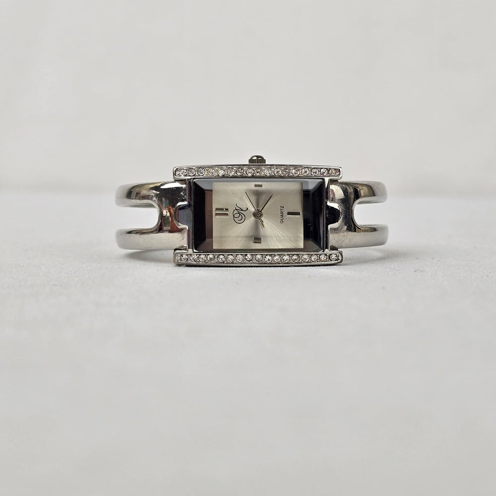 Silver Tone Rhinestone Hinge Watch