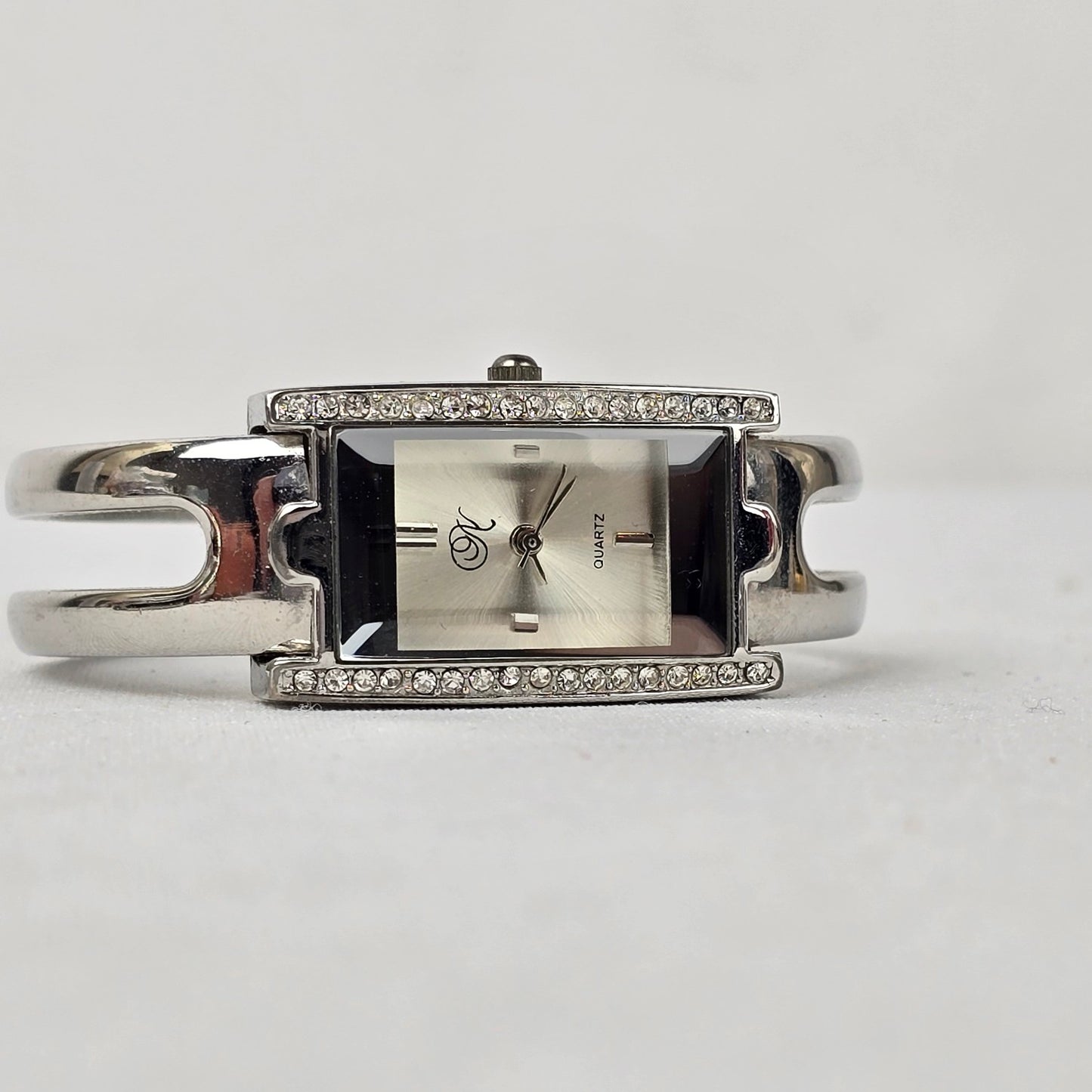 Silver Tone Rhinestone Hinge Watch