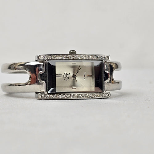 Silver Tone Rhinestone Hinge Watch