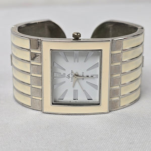 Louis Arden Cream Enamel Silver Wide Cuff Hinge Watch