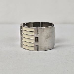 Louis Arden Cream Enamel Silver Wide Cuff Hinge Watch