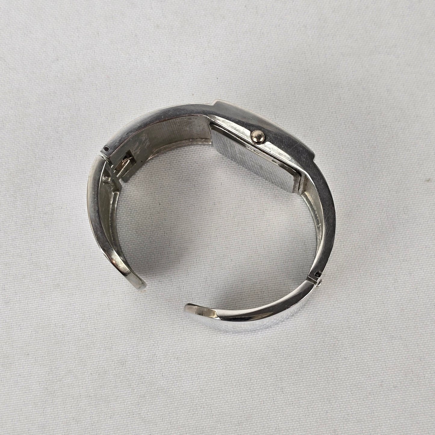 Louis Arden Cream Enamel Silver Wide Cuff Hinge Watch