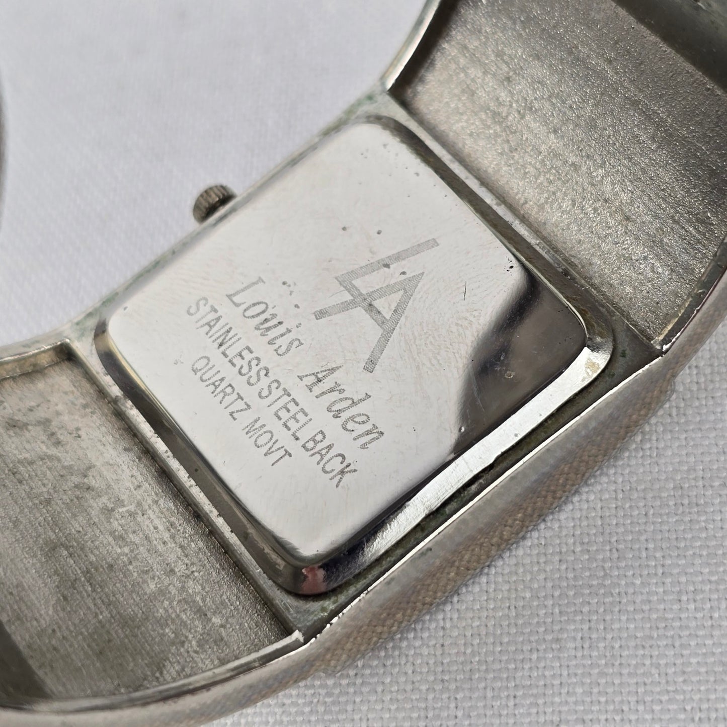 Louis Arden Cream Enamel Silver Wide Cuff Hinge Watch