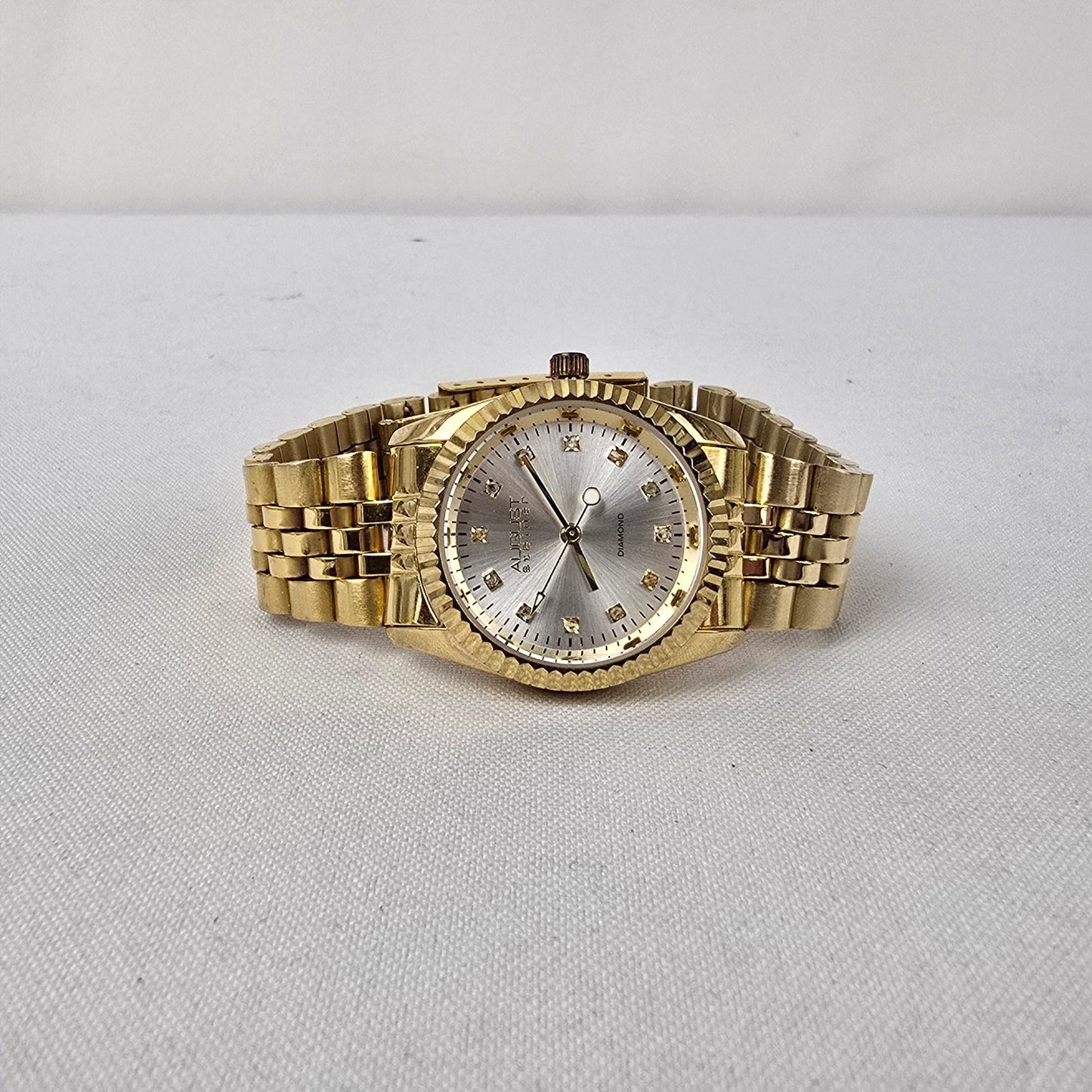 August Steiner Diamond Dial Gold Tone Watch