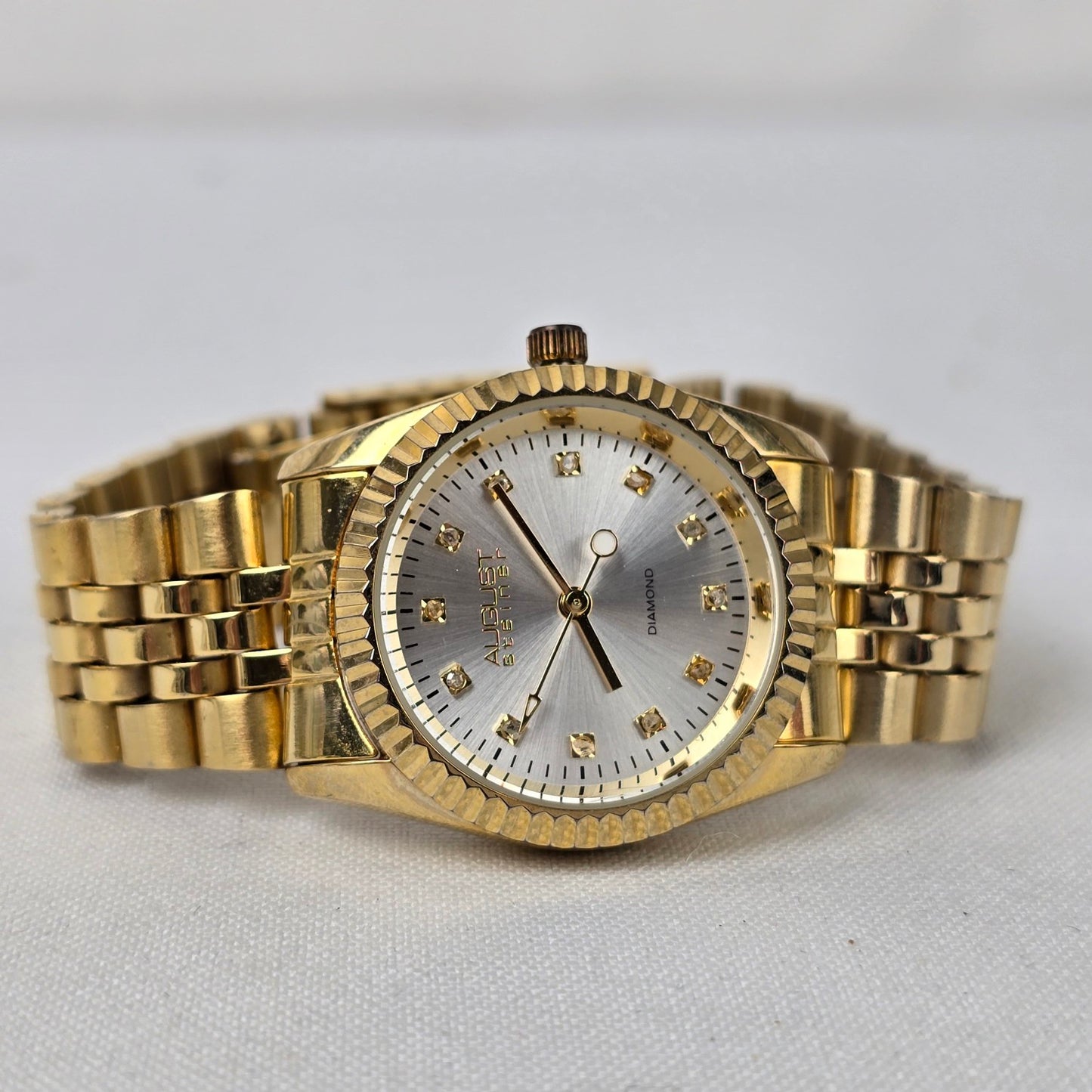 August Steiner Diamond Dial Gold Tone Watch