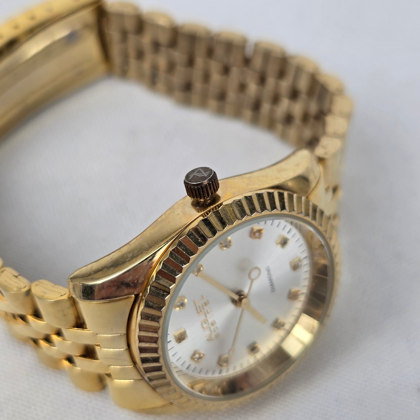 August Steiner Diamond Dial Gold Tone Watch