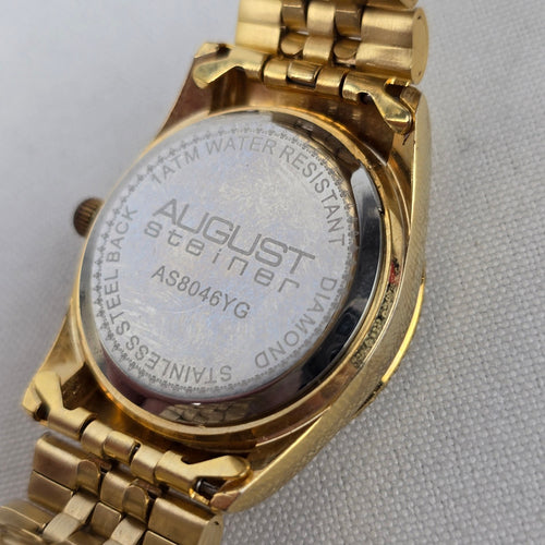 August Steiner Diamond Dial Gold Tone Watch