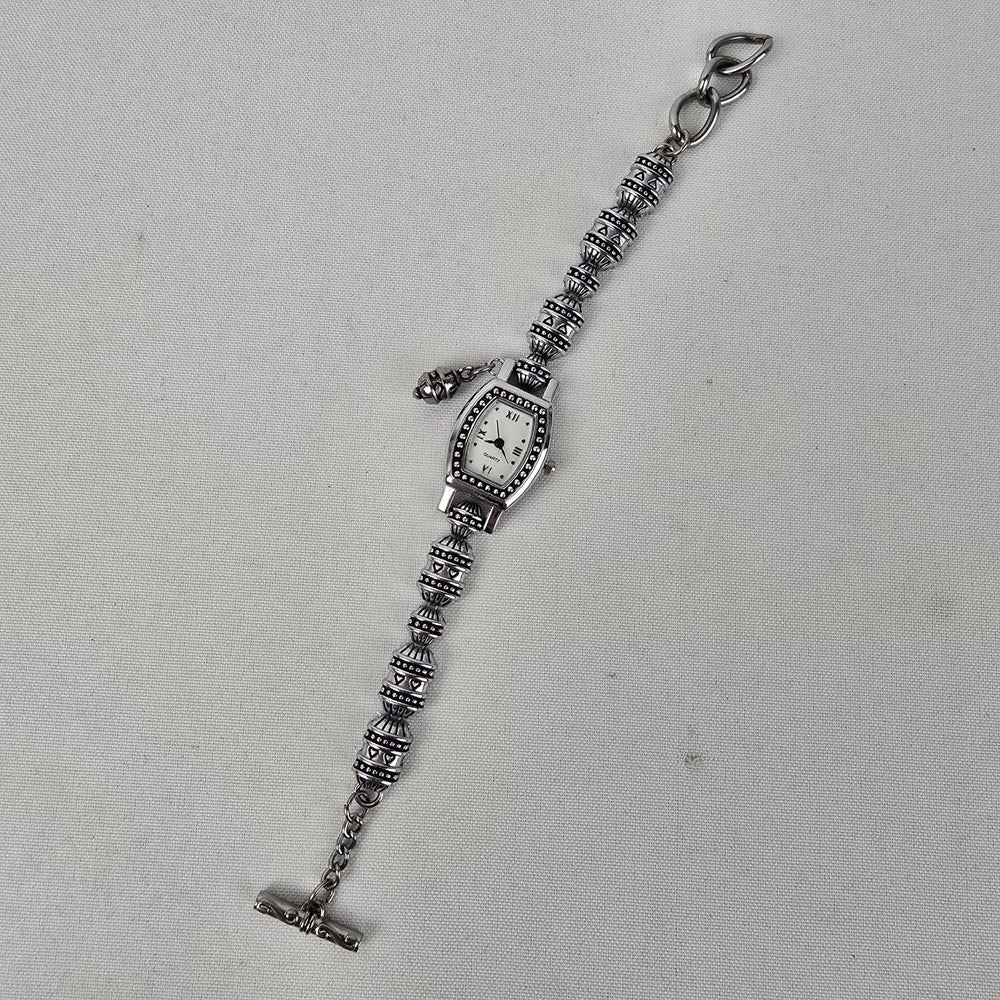 Quartz Silver Tone Beaded Toggle Watch