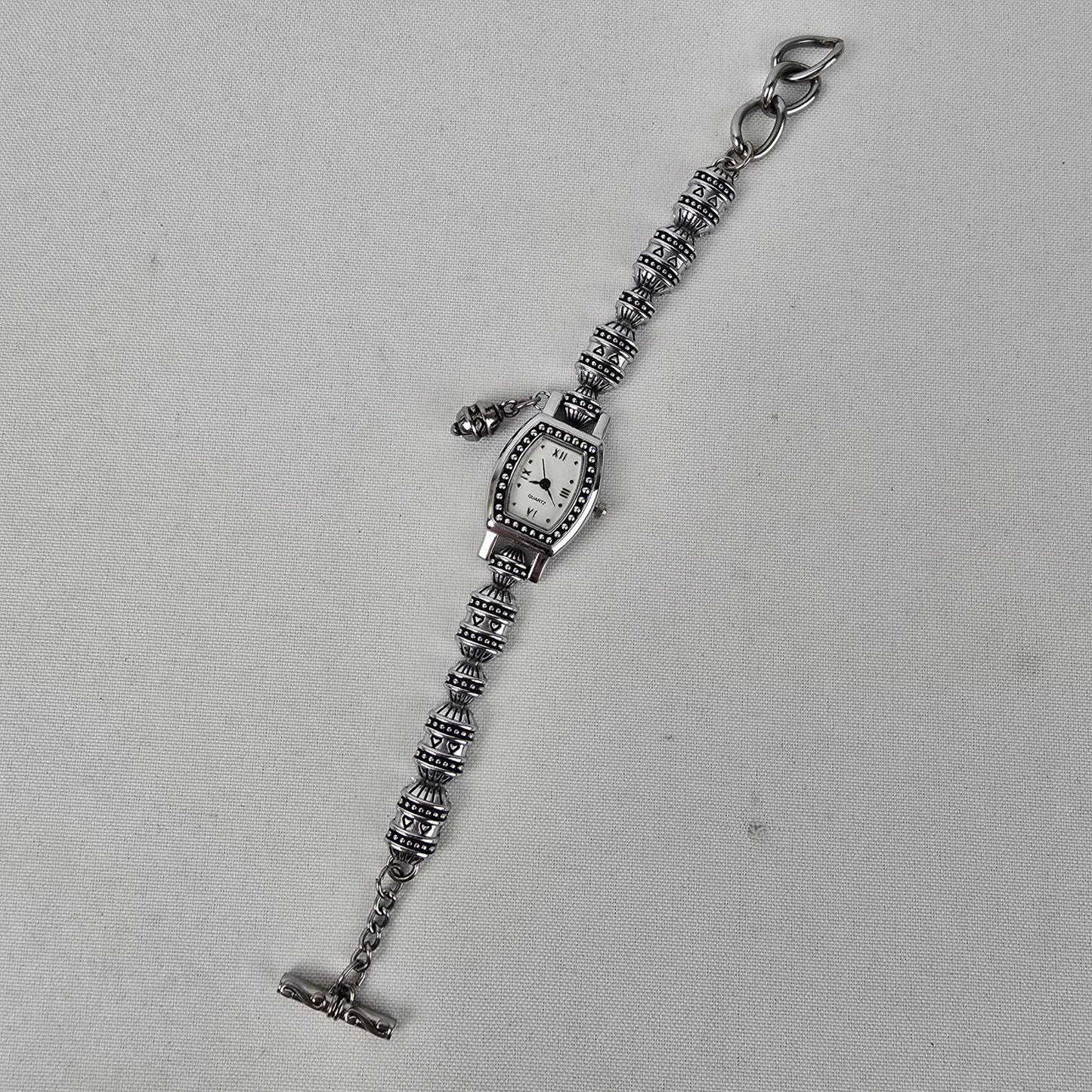 Quartz Silver Tone Beaded Toggle Watch