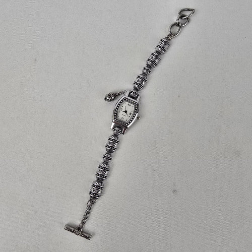 Quartz Silver Tone Beaded Toggle Watch