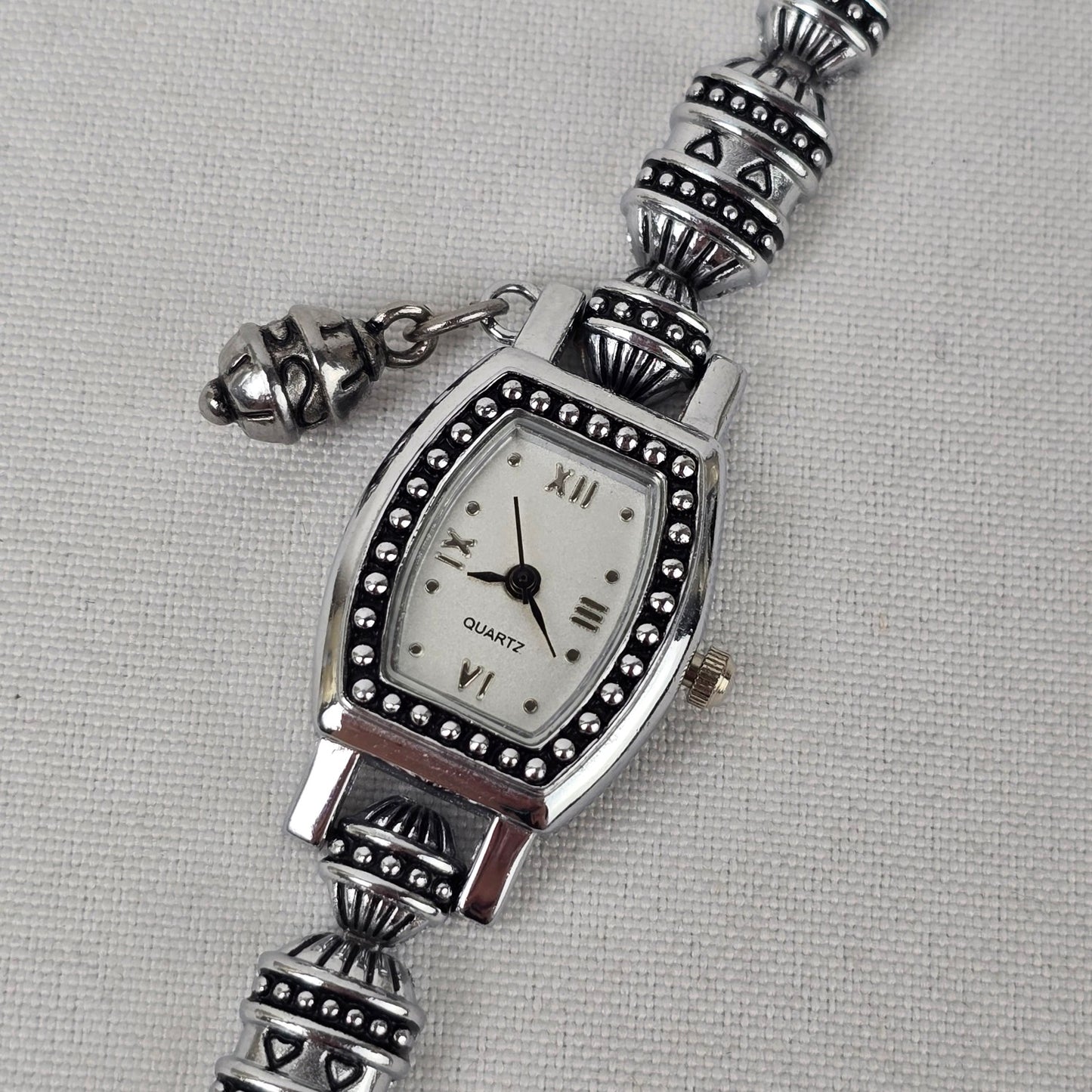 Quartz Silver Tone Beaded Toggle Watch