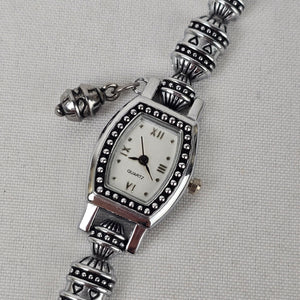 Quartz Silver Tone Beaded Toggle Watch